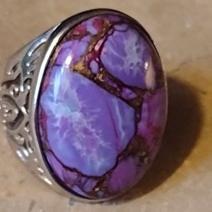 Sterling silver filigree ring with purple Mojave type turquoise stone si…